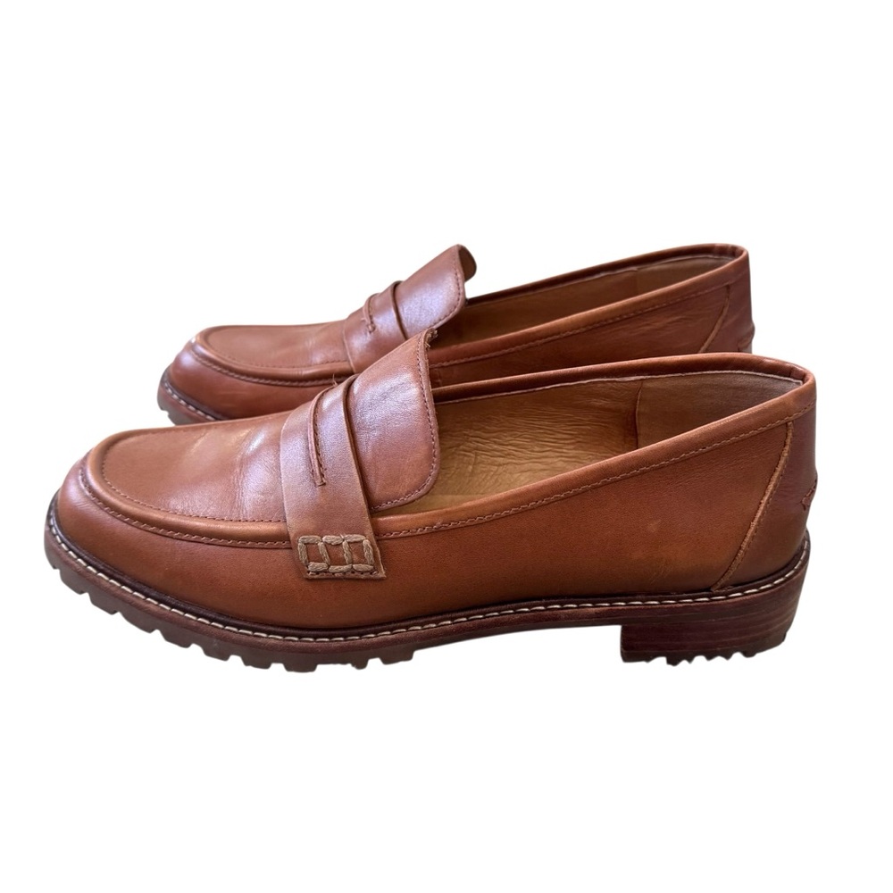 Madewell Womens Corinne Lugsole Loafer Size 9 Maple Tan Leather Slip On Shoe - Picture 2 of 8